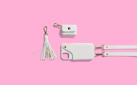 evelyn crossbody airpod case charging cable white